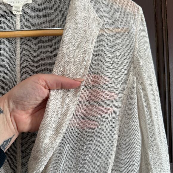 EILEEN FISHER | Cream Linen Open Weave Mesh Single Breasted Blazer | Extra Small - Picture 5 of 8